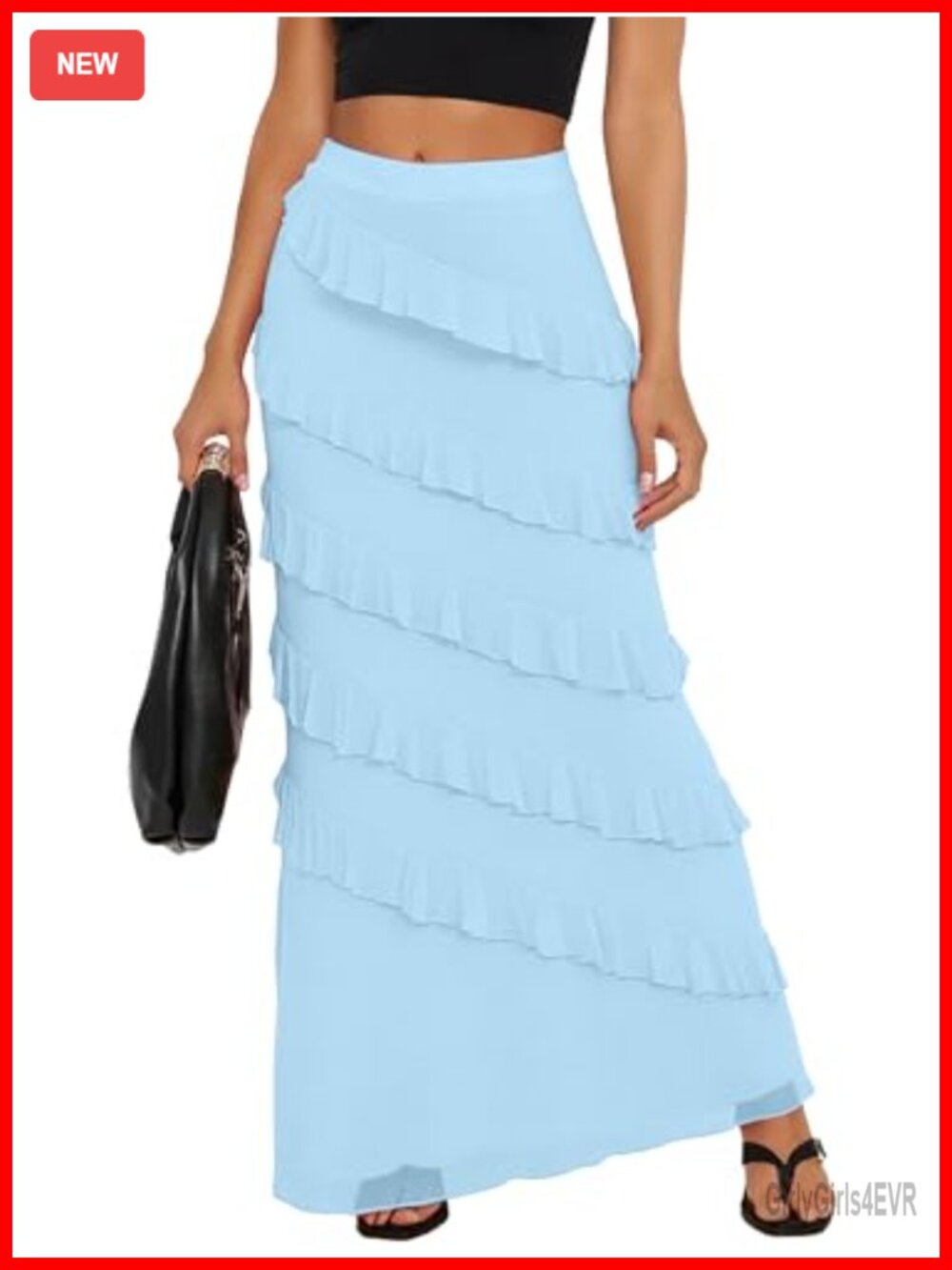 HOCILLE Women's Bodycon Mesh Ruffle Maxi Skirt Slim Fit Party Fishtail